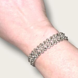 Napier Vintage Silver Tone Textured Double Row Link Bracelet Signed